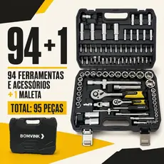 Kit de Chaves e Soquetes 95 Peças em Aço Cromo-Vanádio com Catraca e Maleta BOM-3912 BOMVINK