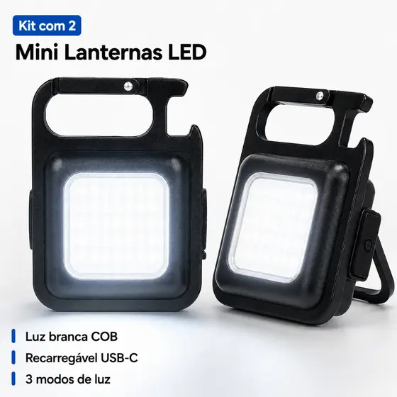 Mini Lanterna LED COB Recarregável USB-C Kit 2 Peças com Ímã e Chaveiro EC6850 ECOODA