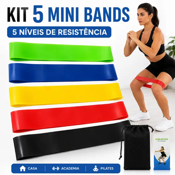 Faixas Elásticas 5 Peças com 5 Níveis de Resistência para Pernas Glúteos e Pilates BW3501 BRASWEI