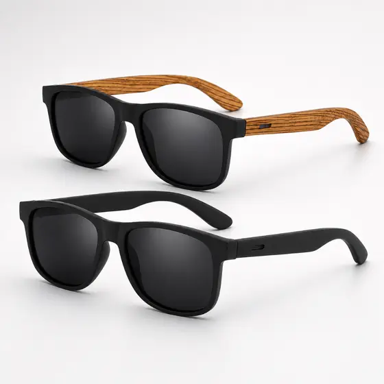 Kit 2 Óculos de Sol Quadrado Estilo Madeira Bambu Retrô Vintage Masculino Feminino UV400 Unissex