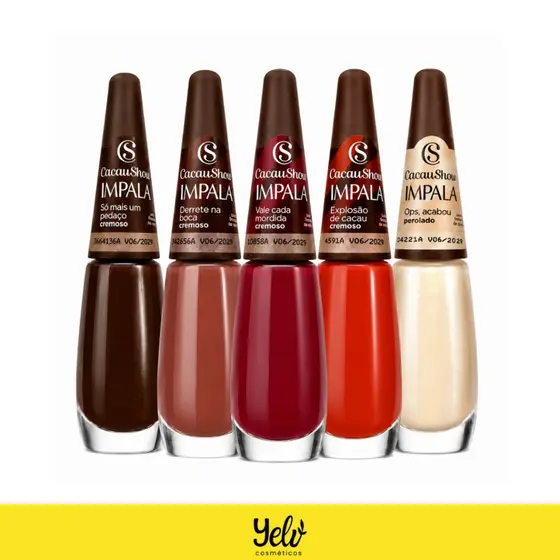 Kit Esmaltes Cacau Show Impala - 5 Cores Lançamento