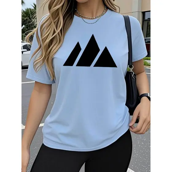 T-shirt de manga curta para mulher, Feita em 100% design criativo e moderno com padrão de impressão