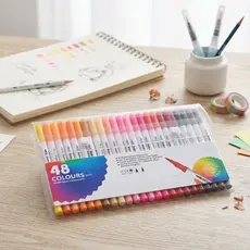 Caneta Dual Brush Efeito Aquarelável Marcador Hidrográfico Canetinha Colorir Desenho 12 24 36 48 60 Cores