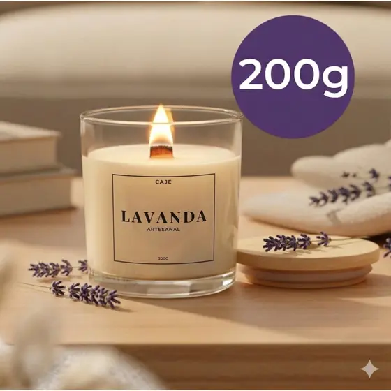 Vela aromática GRANDE artesanal Perfumada 200G/100G - Vários Aromas - Pavio e Tampa de Madeira - ESSENCIAS PREMIUM