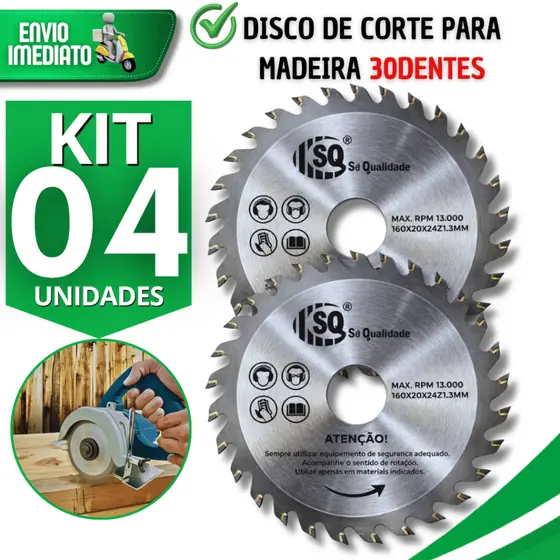 Jogo Discos de Corte 30 Dentes para Madeira 4" Pedreiro Construção Multiuso Utilidade