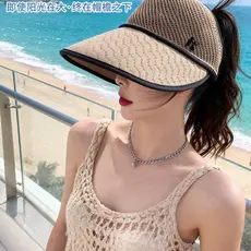 2026 novo estilo chapéu de sol feminino protetor solar verão aba grande oco topo chapéu de sol pode amarrar rabo de cava