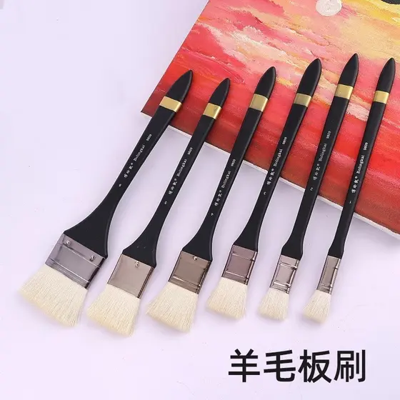 Pincel de lã Bolingkai Pincel de aquarela Cabeça plana Caneta de cabelo de ovelha Pincel de pintura a óleo Pincel de lin
