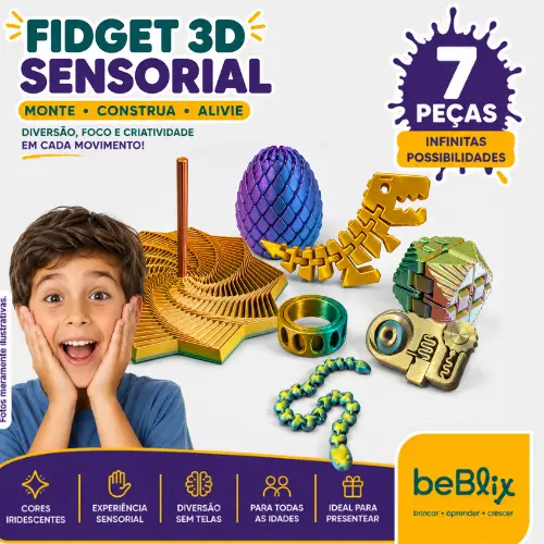 Super Kit Sensorial Bolso Fidget Reduz ansiedade, Relaxa TDAH TEA Foco Autorregulação Adulto Infantil 7 pçs