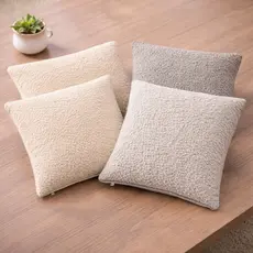 Kit 4 Capas de Almofada Bouclê 40x40 Bege e Cinza Claro Sofá Decoração Luxo
