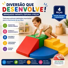 Brinquedo Infantil Espuma 4 Peças | Escalada + Rampa + Escorregador | Play Montessori Seguro para Criança
