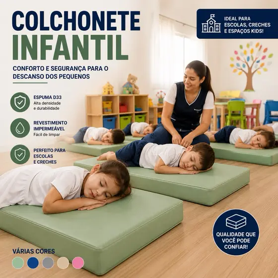 Colchonete Infantil Impermeável D33 130x60x5cm para Creche Escola Berçário Lavável