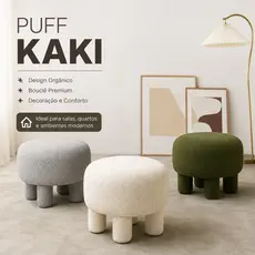 Puff Decorativo Kaki Bouclê Premium Redondo Design Orgânico Sala Quarto