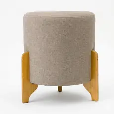 Puff Decorativo Thor Linho Pés Madeira Sala Quarto Suporta 120kg