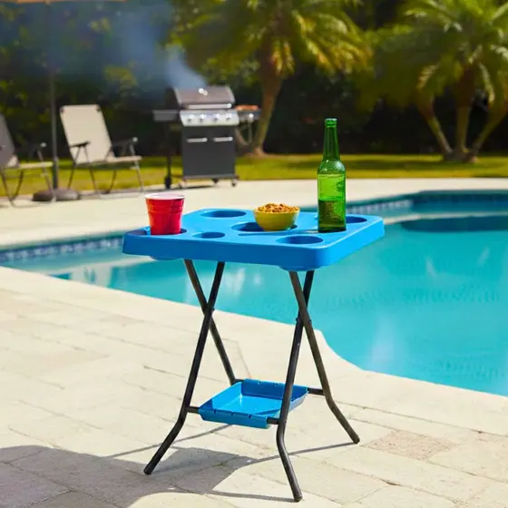 Mesa Petisqueira Dobrável Porta Copos e Latas Mesa de Apoio Piscina Churrasco Camping Área Gourmet
