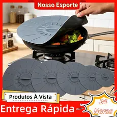 Peças De Tampas De Silicone Para Panelas E Tigelas Silicone Multiuso 5 Tamanhos Cinza