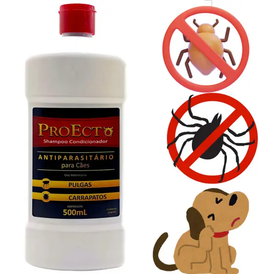 Shampoo Antiparasitário ProEcto Antipulga e Carrapatos Parasita Cheiroso xampu 500 ml pet