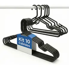 Kit 10 Cabides Preto Plastico Adulto Organizador de Roupas