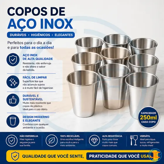 Kit 30 Copo Alumínio 250ml Leite Café Cerveja Chop Bar Festa