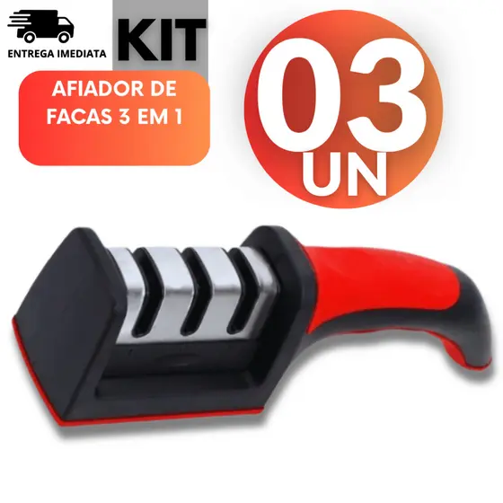 Kit 03 Und - Amolador Afiador De Facas Em Aço Inox Profissional Com 4 Afiadores Profissional
