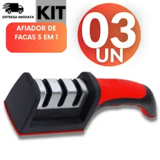 Kit 03 Und - Amolador Afiador De Facas Em Aço Inox Profissional Com 4 Afiadores Profissional
