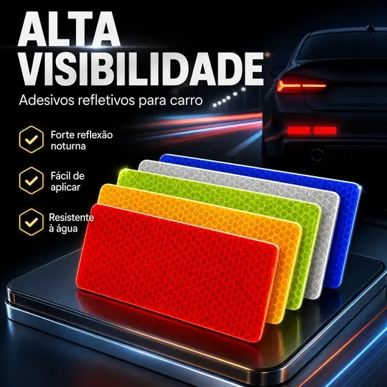 【Envio de São Paulo】10 Pcs Refletor 3*8cm para Carro e Moto, Faixa de Segurança Adesiva, Acessórios Externos