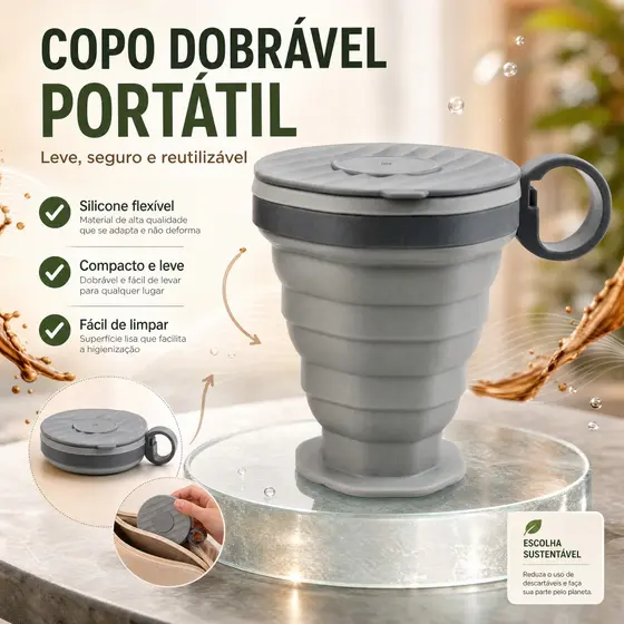 Porta copo automotivo Acompanha caixa de embalagem copo retrátil de silicone 220ml – leve, compacto e reutilizável
