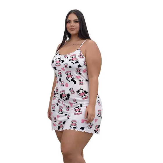Camisola Femenina Plus Size de Alcinha Suede Premium Camisola Plus Size Estampado