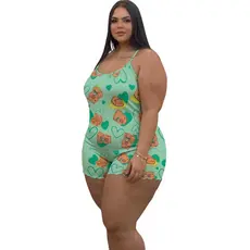 Pijama Macaquinho Plus Size Estampado Macaquinho Dormir Plus Size Confortável Soltinho
