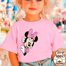 Camiseta Infantil 100% Algodão Personagem Feminina Vibrante Laço Caimento look Resistente Uso Diário Macio Blusa Estampa