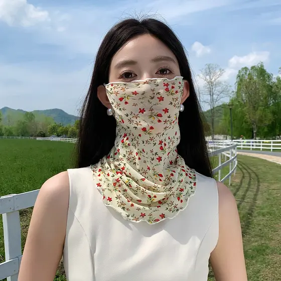 Verão estilo fino protetor solar véu senhoras malha pendurado estilo de orelha moda estilo ocidental gaze feminino varie