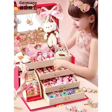 Caixa de joias alemães para crianças, conjunto de joias de princesa, caixa de presente, acessórios para cabelo de menina
