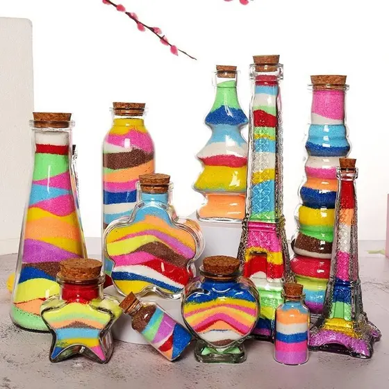 Garrafa de areia colorida feita à mão, faça você mesmo, conjunto de Material de brinquedo de produção infantil, garrafa
