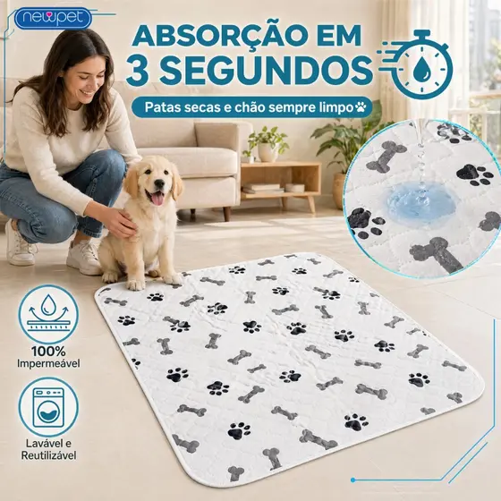 Tapete Higiênico Branco Lavável 80x60cm Sem Plástico Gotejante para Cachorro Super Absorvente Impermeável Reutilizável