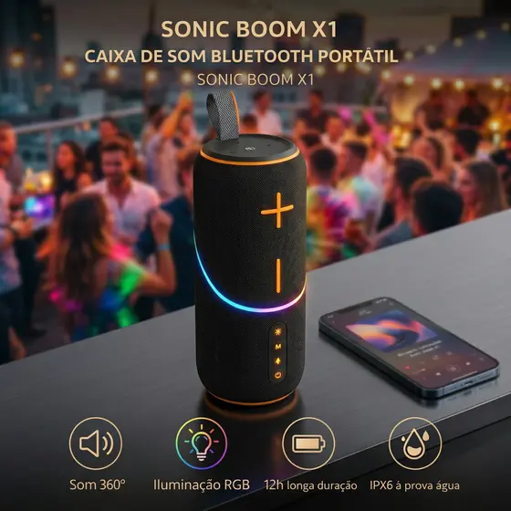 Caixa de Som Bluetooth Portátil | Som 360° | Luzes RGB | IPX6 À Prova D'Água | 12h de Bateria-HY-462