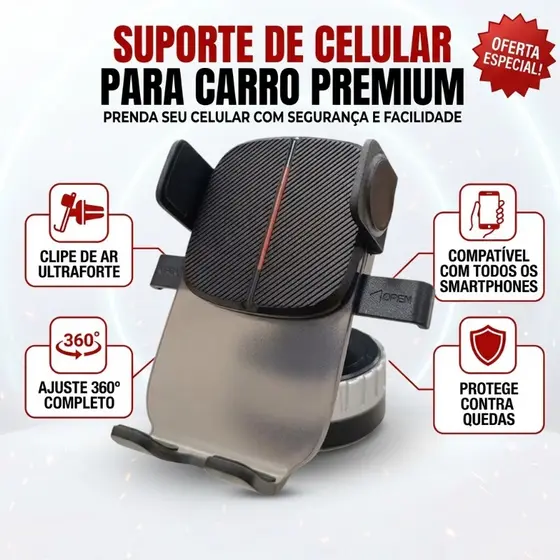 Suporte de Celular para Carro com Trava Automática Estável ao Dirigir Design Ergonômico e Robusto-HY-R66