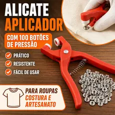 Alicate Aplicador de Botões de Pressão Manual Kit com 200 Botões de Metal Sem Costura para Roupas