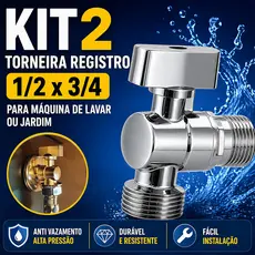 Torneira Registro 1/2x3/4 para Máquina de Lavar Roupa ou Jardim Alta Pressão Anti Vazamento Durável