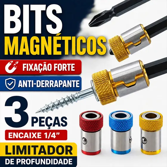 Kit 3 Bits Magnéticos Philips 1/4" 6,35mm Anti-Derrapante com Limitador de Profundidade para Parafusadeira