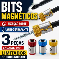 Kit 3 Bits Magnéticos Philips 1/4" 6,35mm Anti-Derrapante com Limitador de Profundidade para Parafusadeira