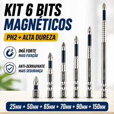 Kit 6 Bits Magnéticos PH2 Phillips Alta Dureza Anti-Derrapante para Parafusadeira Impacto Profissional