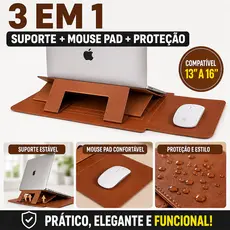 Capa Bolsa Notebook Couro PU MacBook Air/Pro M2 13.6 13 14 15 16" com Suporte Stand e Mouse Pad