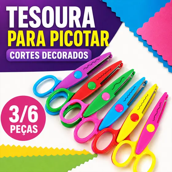 Tesoura para Picotar Corte Decorado Scrapbook Escolar Artesanato Kit 3/6 Unidades Vários Padrões Criativo