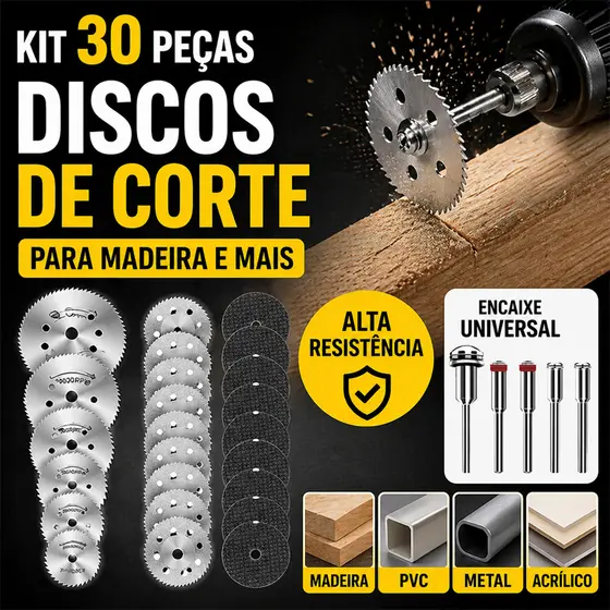 Kit 30 Peças Mini Discos Serra Circular para Madeira Micro Retífica Furadeira Alta Resistência