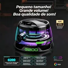 Caixa de Som Bluetooth G200 5.4 Mini Magnética Portátil Sem Fio RGB Luz Multifuncional Celular Outdoor Kit 1/2