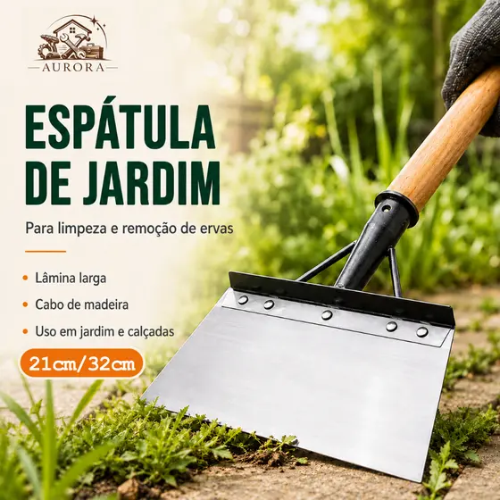 Pá Multifuncional Espátula de Jardim Aço Inox 21/32cm para Capina e Limpeza