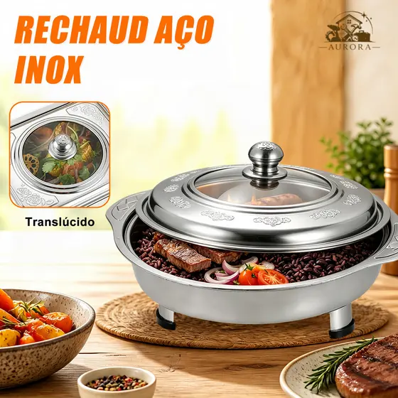 Rechaud Aço Inox Tampa de Para Buffet e Festas Quente Frio Ideal para Buffets e Festas