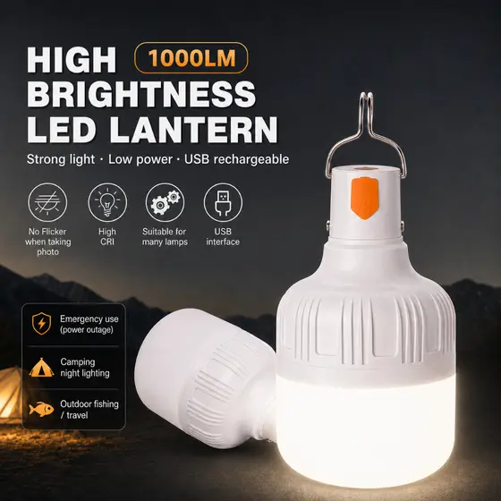 Lâmpada LED Emergência Recarregável USB Luz Gancho Para Camping Falta De Energia