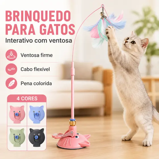 Brinquedo Interativo para Gato com Ventosa Penas, Cabo Longo Recarregável Anti-Tédio Brinquedo Pena para Gatos