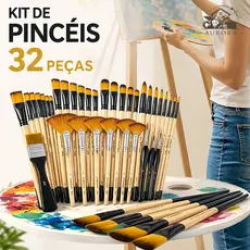 Kit 32 Pincéis Artesanato Tinta Acrílica Aquarela Óleo Guache Pontas Chata Redondo Filbert Nylon