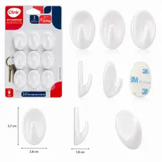 Kit 9 Ganchos Adesivos Clink Para Parede Suporte Forte Branco